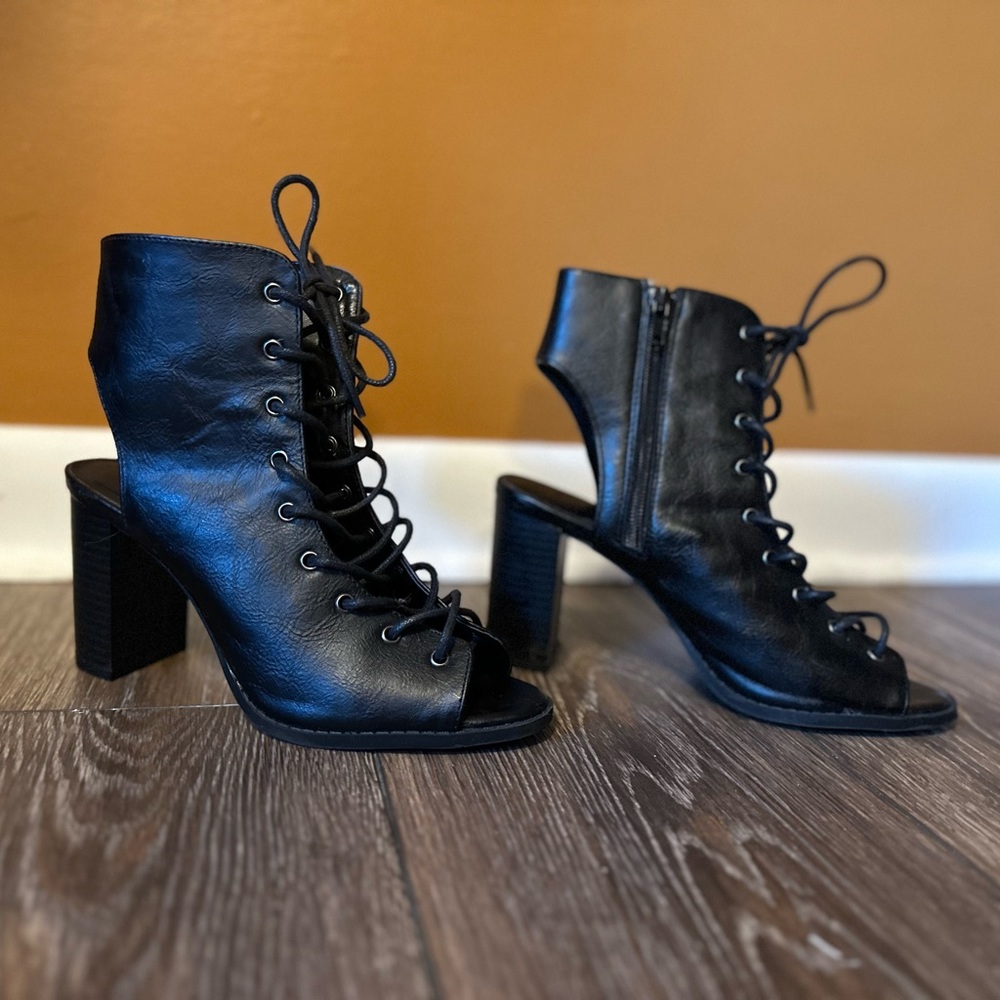 black lace front booties